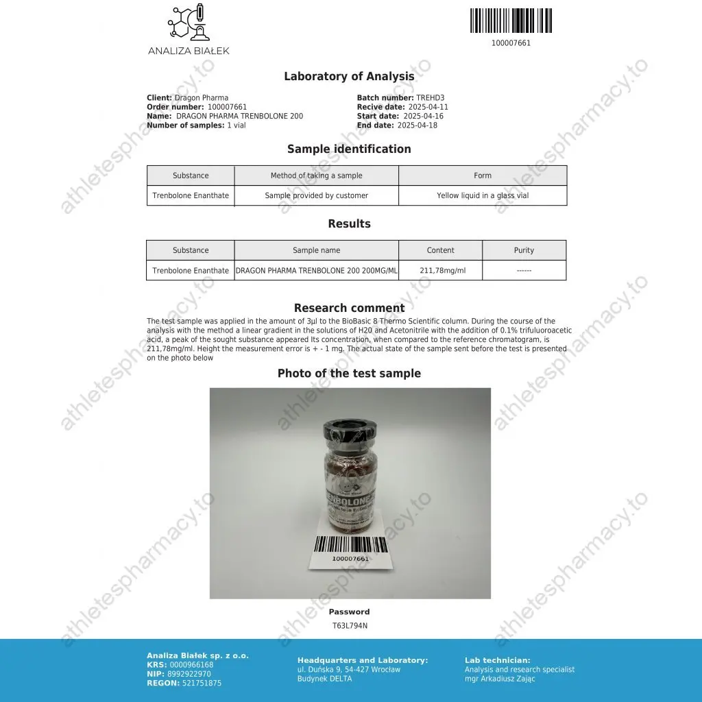 trenbolon 200 dragon pharma lab test
